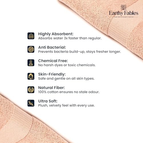 Earthy Fables Premium Face Towels - 100% Combed Cotton, 600 GSM, Ultra Soft, Quick Dry & Highly Absorbent, for Gym, Travel & Acne-Prone Skin, 30x30 cm, Set of 4 (Peach) - Image 4