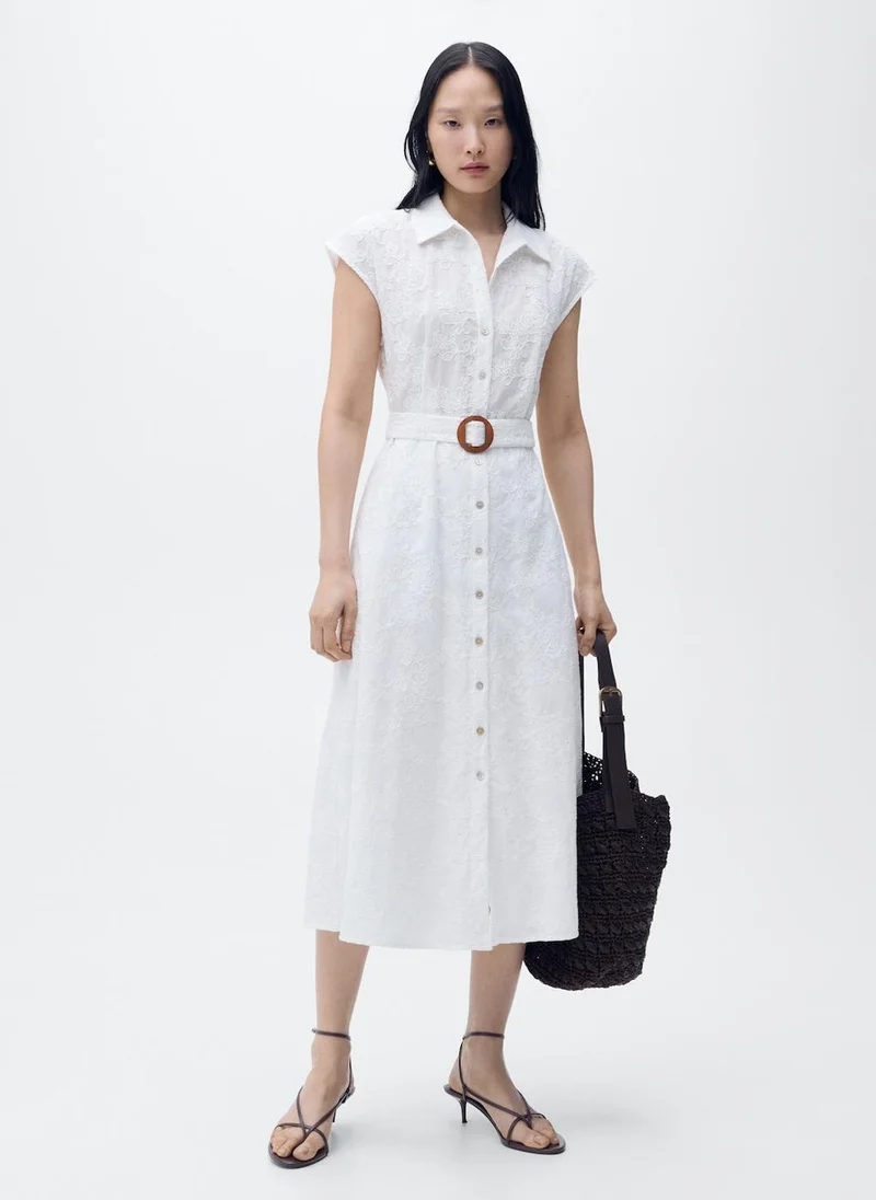 مانجو Embroidered Shirt Belt Dress