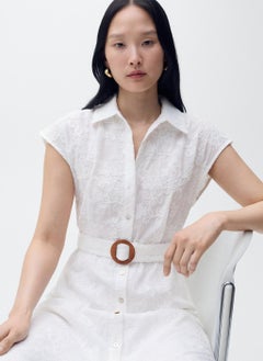 MANGO Embroidered Shirt Belt Dress  - Image 3