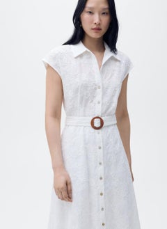 MANGO Embroidered Shirt Belt Dress  - Image 5