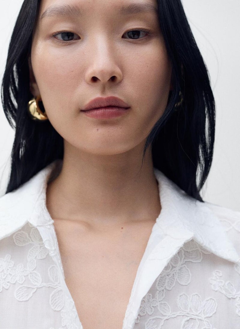 MANGO Embroidered Shirt Belt Dress  - Image 4