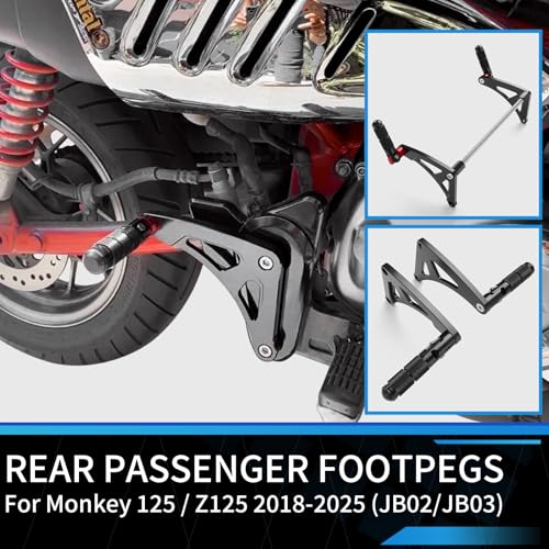 GFARDMOTO Passenger Footpegs - CNC Aluminum Footrests Compatible with Honda Monkey 125 / Kawasaki Z125 2018-2025 (JB02/JB03) | Anti-Skid Motorcycle Rearsets (Red) - Image 4