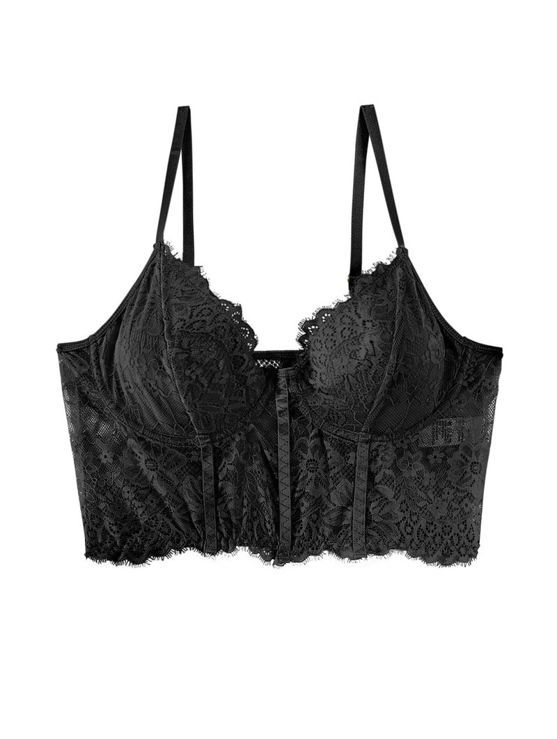Lilosy Sexy Lingerie Floral Lace Crop Cami Tank Top Women Sheer Longline Bralette Night Out Party Bra Black Medium - Image 5