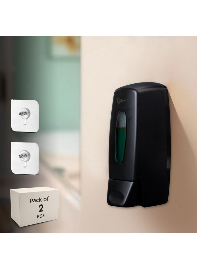 Robustt Manual Wall Mounted Liquid Soap Dispenser - Black (350 ml, Pack of 2) - with Adhesive Hooks | Leak-Proof, Transparent Window, Easy Installation - Ideal for Bathroom, Kitchen, Hotels, Offices - Image 1