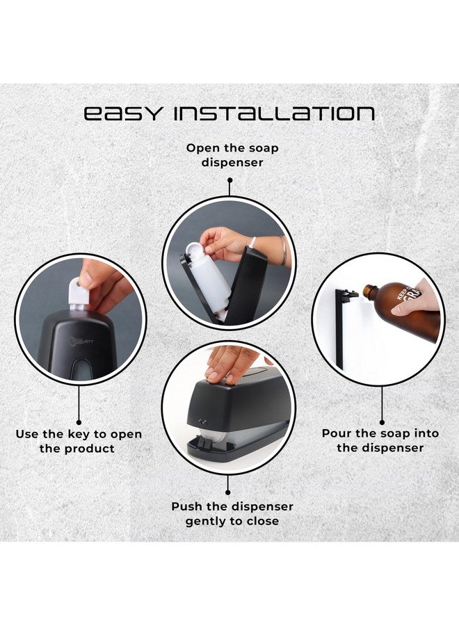 Robustt Manual Wall Mounted Liquid Soap Dispenser - Black (350 ml, Pack of 2) - with Adhesive Hooks | Leak-Proof, Transparent Window, Easy Installation - Ideal for Bathroom, Kitchen, Hotels, Offices - Image 3