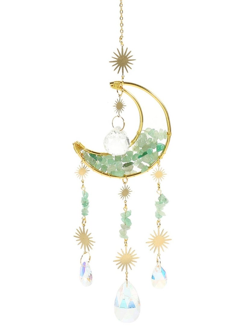 Captaintech Healing Crystals Suncatcher, Moon Dreamcatcher, Hanging Crystals Dream Catcher, with Crystal Pendants Rainbow Maker, for Window, Garden, Home, Party Wedding - Image 1