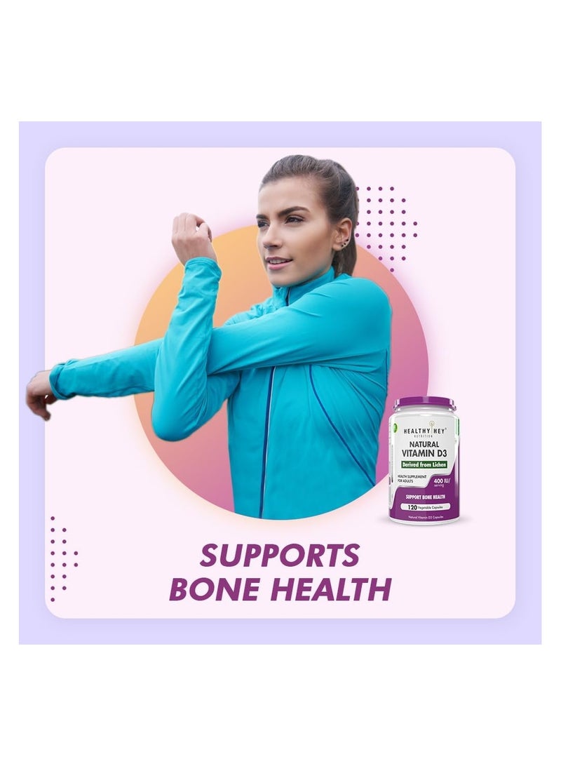 HealthyHey Nutrition HealthyHey Vegan Vitamin D3 - Natural Plant Based - Non GMO - Gluten Free - 400 IU 120 Veg Capsules - Image 3