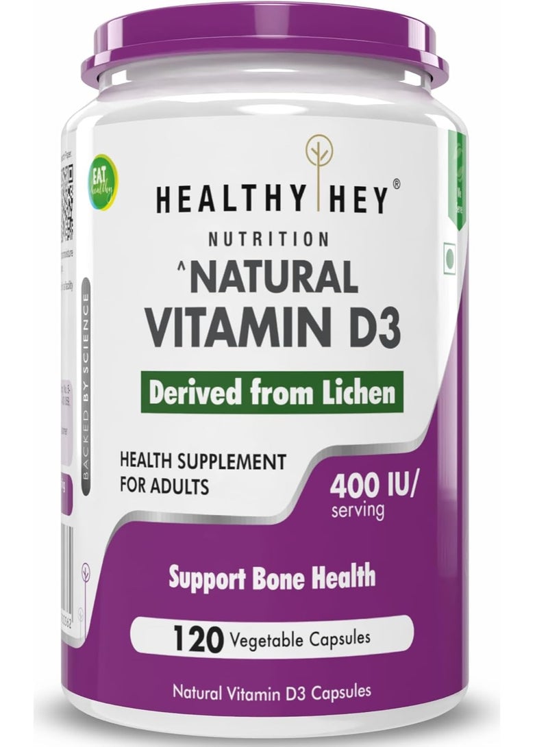 HealthyHey Nutrition HealthyHey Vegan Vitamin D3 - Natural Plant Based - Non GMO - Gluten Free - 400 IU 120 Veg Capsules - Image 1