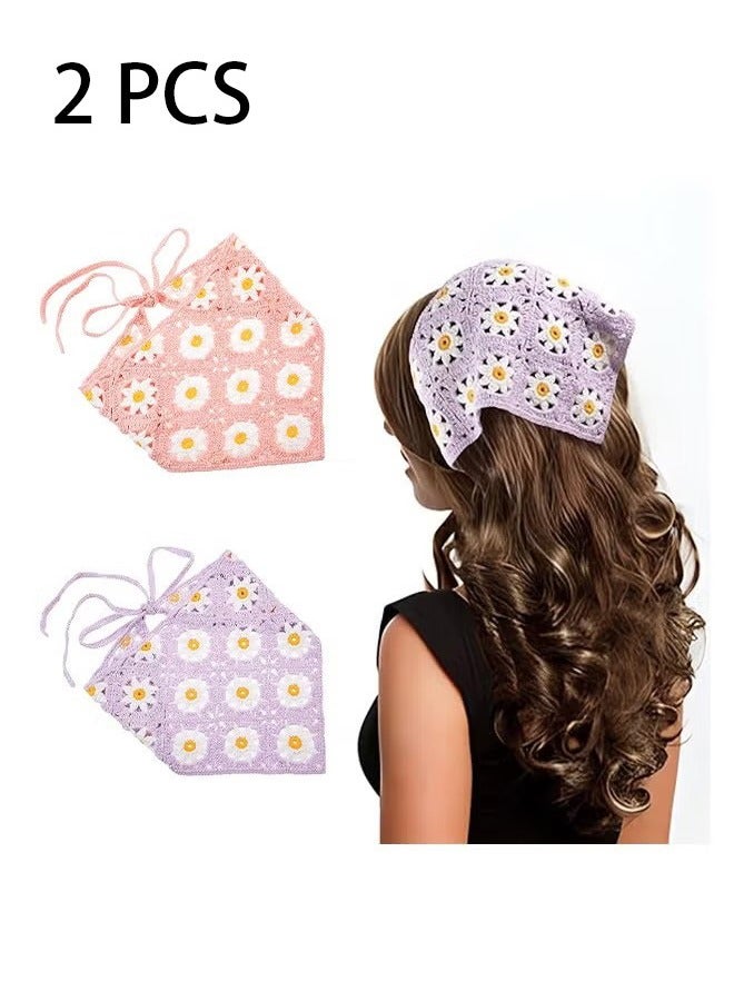 يا إلهي 2pcs شعر الكروشيه للسيدات بانداناس وشاح شعر متشابك للبنات ديزي عتيقة عظم الرأس ملحقات الشعر مثلث الأزهار الحجاب الحاكمة جوفاء الشعر - Image 1