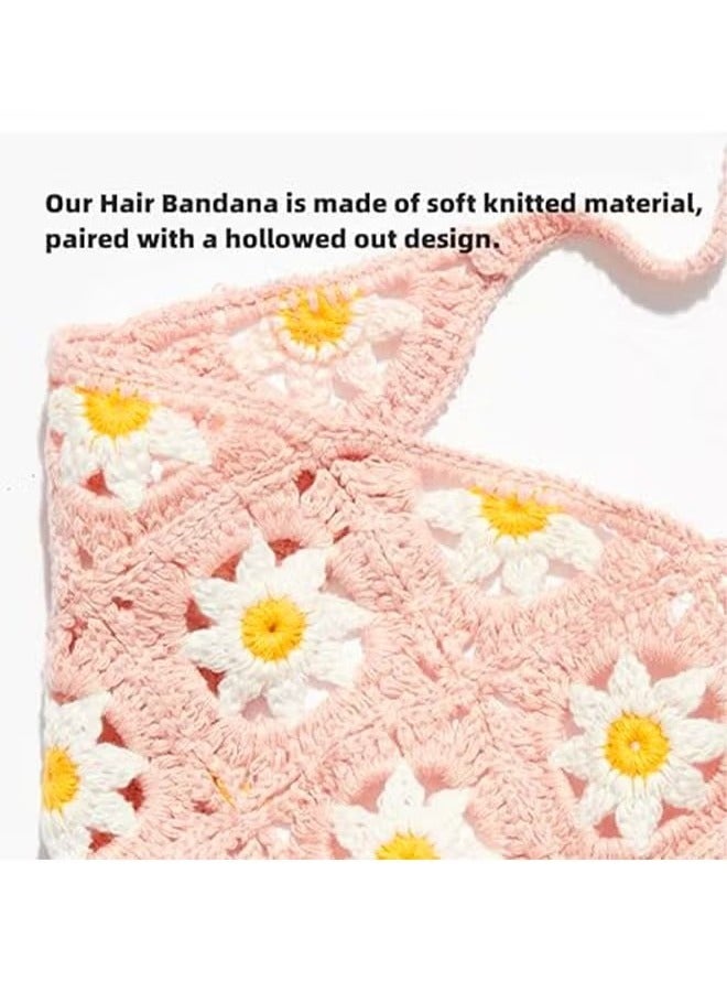 يا إلهي 2pcs شعر الكروشيه للسيدات بانداناس وشاح شعر متشابك للبنات ديزي عتيقة عظم الرأس ملحقات الشعر مثلث الأزهار الحجاب الحاكمة جوفاء الشعر - Image 2