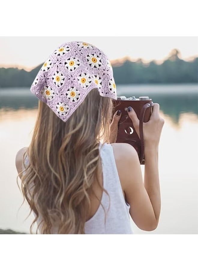 يا إلهي 2pcs شعر الكروشيه للسيدات بانداناس وشاح شعر متشابك للبنات ديزي عتيقة عظم الرأس ملحقات الشعر مثلث الأزهار الحجاب الحاكمة جوفاء الشعر - Image 4