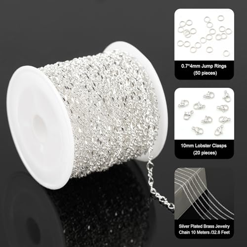 YOUBEIYEE 328 Feet Silver Chain for Jewelry Making Silver Plated Brass Link Chain Women Necklace Bracelet DIY Jewelry Chain Roll - Image 3