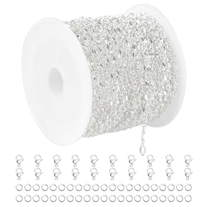YOUBEIYEE 328 Feet Silver Chain for Jewelry Making Silver Plated Brass Link Chain Women Necklace Bracelet DIY Jewelry Chain Roll - Image 2
