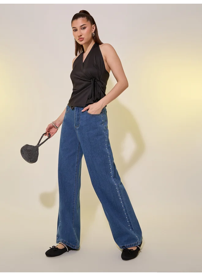 تايك تو Take Two Solid Halter Neck Wrap Top