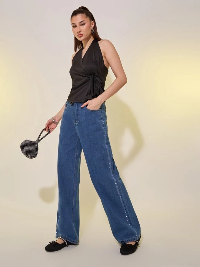 Take Two Take Two Solid Halter Neck Wrap Top