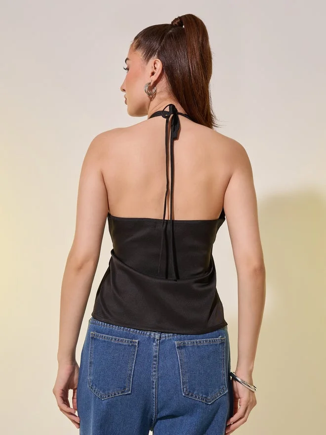 Take Two Take Two Solid Halter Neck Wrap Top