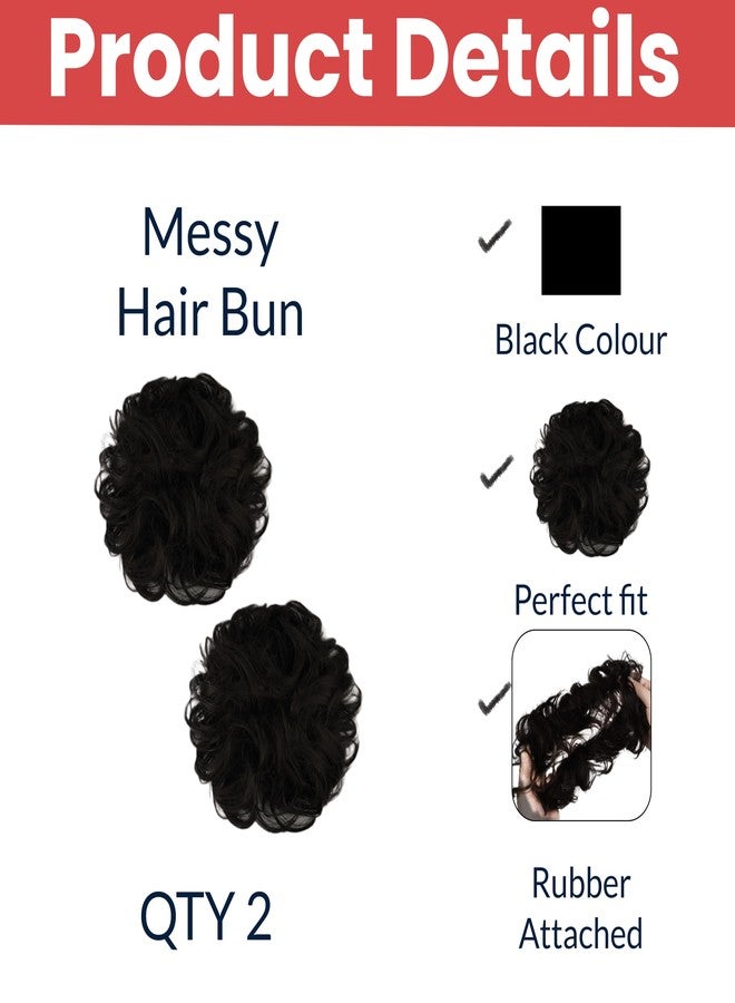 TEMPERIA Hair Accessories For Women Stylish - Juda Hair Buns - Messy Bun Hair Extension - Artificial Fake Donuts Maker Scrunchies - With Elastic Rubber band - Black - 2 Pc - (25GR) - Image 2