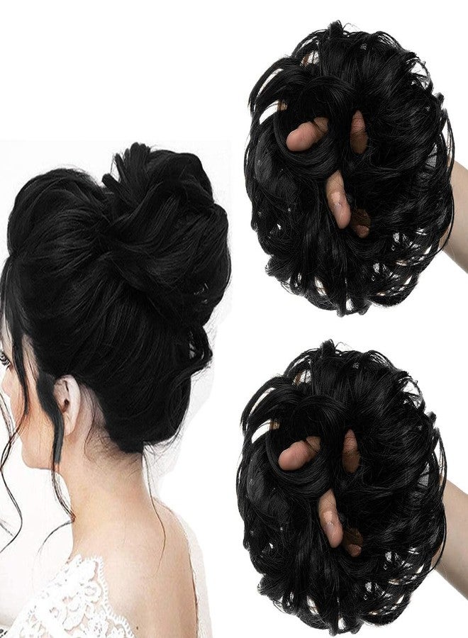 TEMPERIA Hair Accessories For Women Stylish - Juda Hair Buns - Messy Bun Hair Extension - Artificial Fake Donuts Maker Scrunchies - With Elastic Rubber band - Black - 2 Pc - (25GR) - Image 1