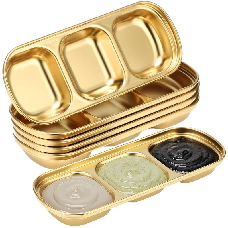 Gold Esthetician Serving Trays, 6-Pack, 3-Compartment Stainless Steel, 3.1 x 8.1 in, for Beauty Salon, Cosmetic, Nail Art, Home Storage and Use - Image 1