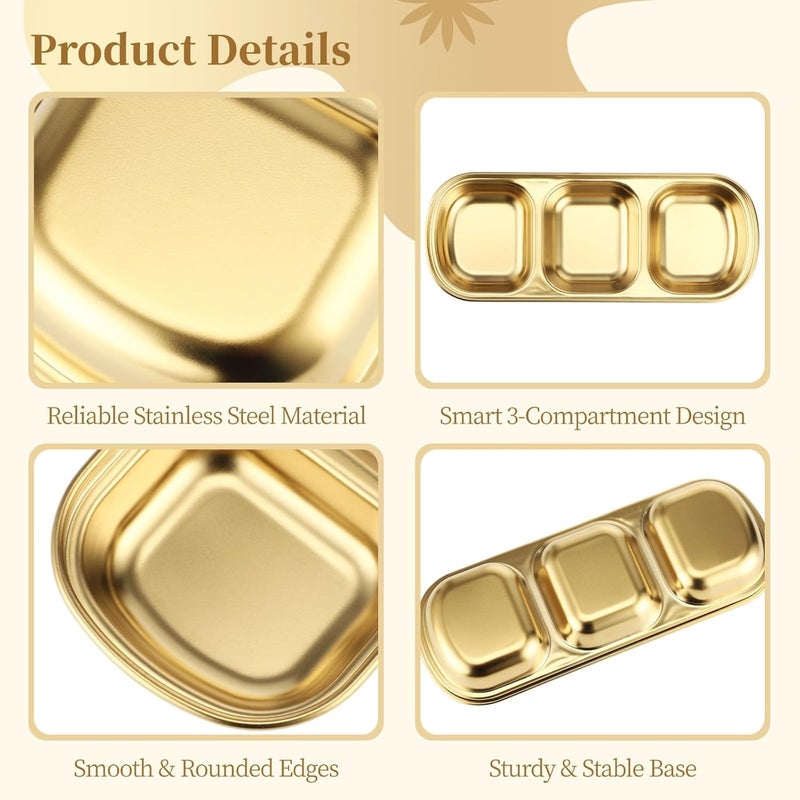 Gold Esthetician Serving Trays, 6-Pack, 3-Compartment Stainless Steel, 3.1 x 8.1 in, for Beauty Salon, Cosmetic, Nail Art, Home Storage and Use - Image 2