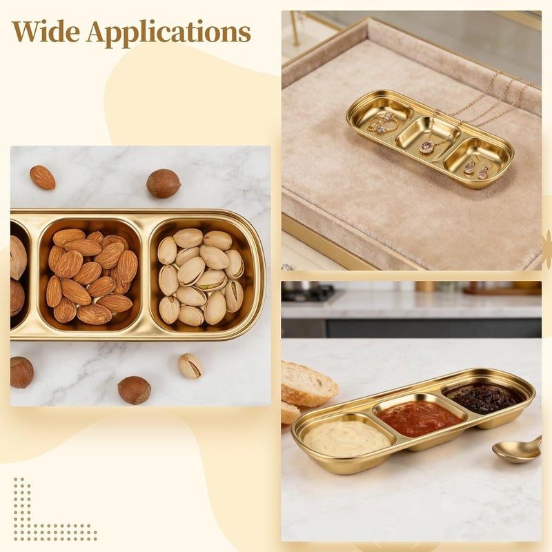 Gold Esthetician Serving Trays, 6-Pack, 3-Compartment Stainless Steel, 3.1 x 8.1 in, for Beauty Salon, Cosmetic, Nail Art, Home Storage and Use - Image 4