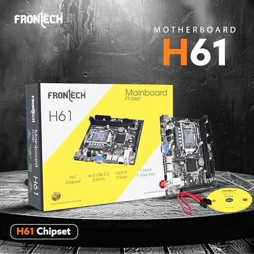 FRONTECH H61 Chipset Motherboard with 2xDDR3 RAM Slots LGA1155 Supports i3/i5/i7 Processors | 6+4 USB Ports | PCIe 16x | 3xSATA Slots | 1xHDMI, 1xVGA, (FT-0487) - Image 2