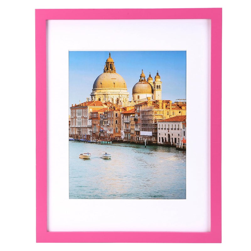 wyooxoo 11x14 Picture Frame Pink Made of Solid Wood Photo Frames Display Pictures 8x10 with Mat or 11x14 Without Mat Colorful Frame Horizontal and Vertical for Wall