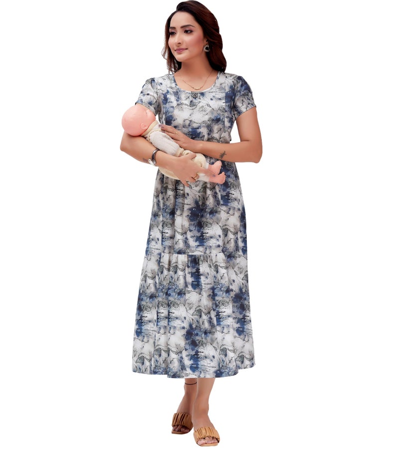 RITIJYA Feeding Kurtis for Women with Zip | Maternity Gown Pregnancy Dress for Nursing Mothers | Viscose Rayon | Maternity Wear Feeding Dress Tops (4XL, Blue, 9023_48) - Image 1