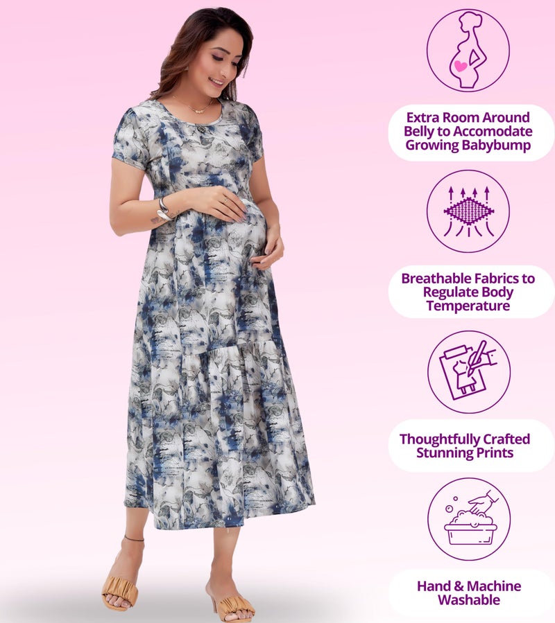 RITIJYA Feeding Kurtis for Women with Zip | Maternity Gown Pregnancy Dress for Nursing Mothers | Viscose Rayon | Maternity Wear Feeding Dress Tops (4XL, Blue, 9023_48) - Image 3