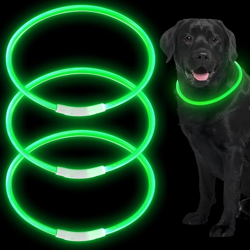 ويووداي Weewooday 3 قطع من طوق الكلب LED المضيء، أطواق كلاب قابلة لإعادة الشحن، أضواء كلاب للمشي ليلاً، أطواق كلاب مضيئة قابلة للتعديل للكلاب الكبيرة والمتوسطة والصغيرة (أخضر، نمط كلاسيكي) - Image 1