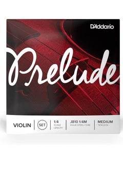D'Addario Prelude Violin String Set, 1/4 Scale, Medium Tension – J810 1/4M - Solid Steel Core, Warm Tone, Economical and Durable – Educator’s Choice for Student Strings – 1 Set