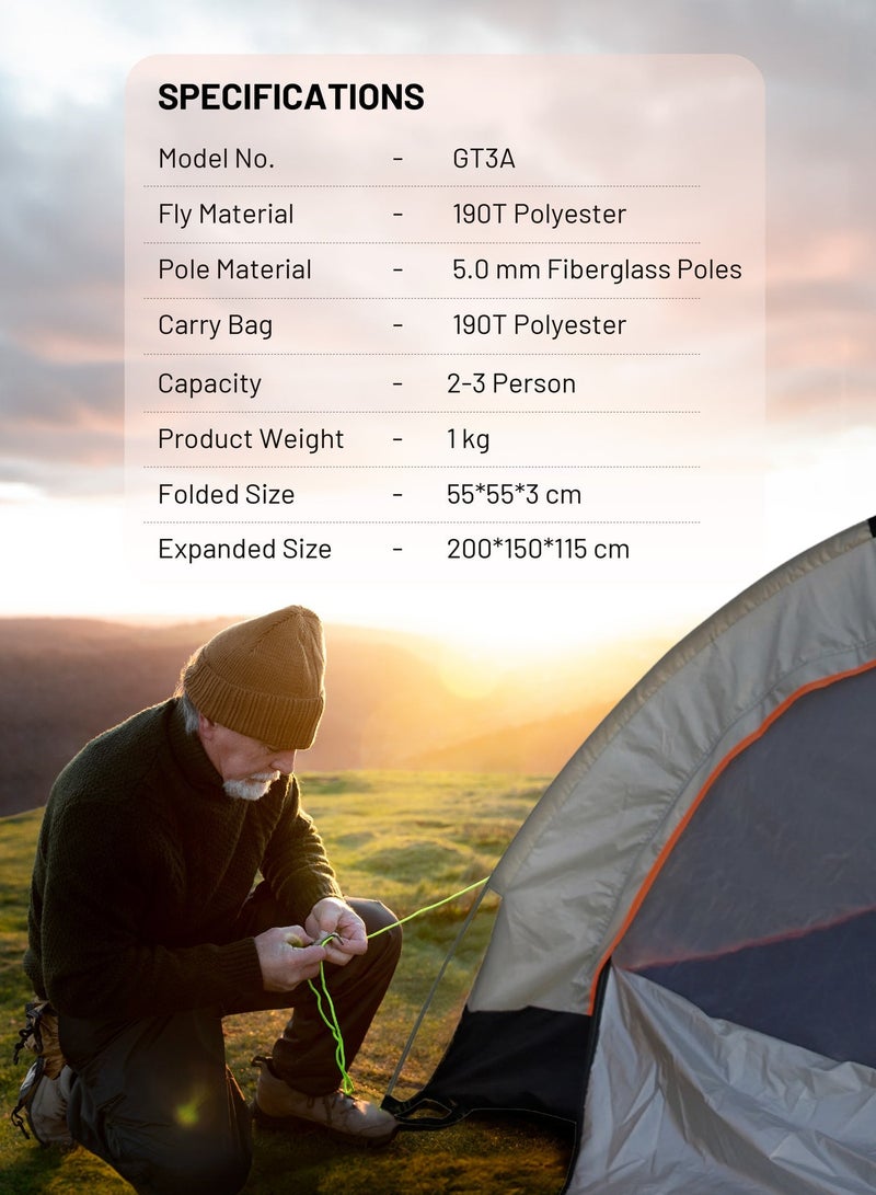 جرين ليون خيمة تخييم، إعداد فوري، سعة 3 أشخاص، حبل مقاوم للرياح، شبك مهوي، حماية من الأشعة فوق البنفسجية، خفيفة الوزن، مساحة أرضية 32.4 قدم مربع، مساحة واسعة، صديقة للتخييم، تصميم قابل للفتح، مثالية للتخييم، الأنشطة الخارجية، والسفر - Image 4