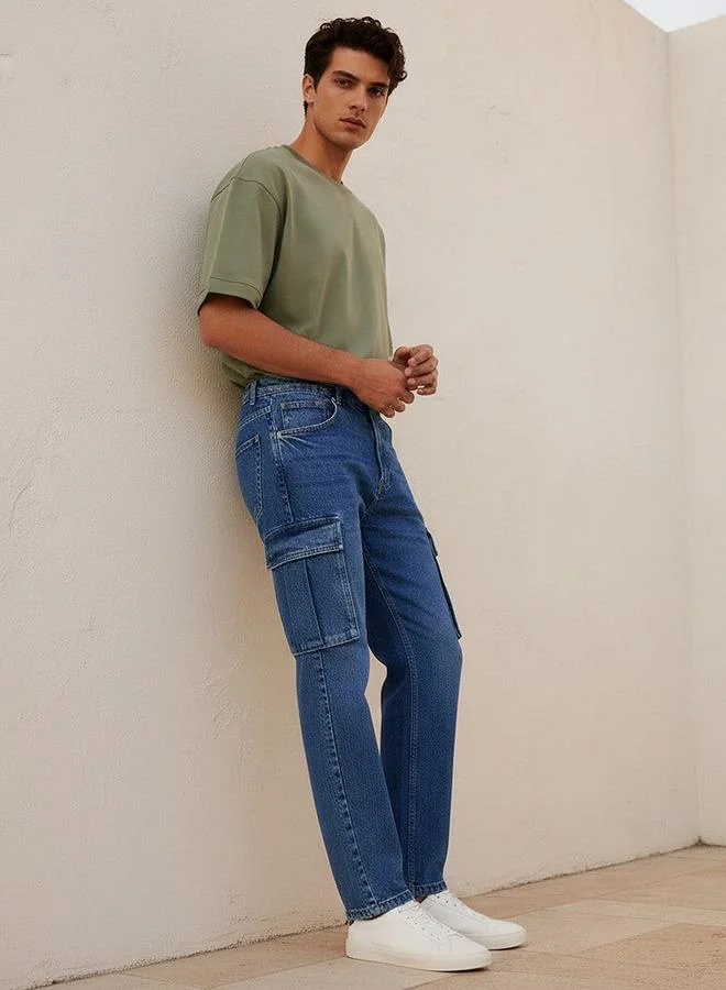Lee Cooper  Lee Cooper Men Relaxed Fit Mid Rise Cargo Jeans for Men | Best Price UAE
