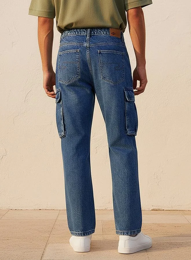 Lee Cooper  Lee Cooper Men Relaxed Fit Mid Rise Cargo Jeans for Men | Best Price UAE