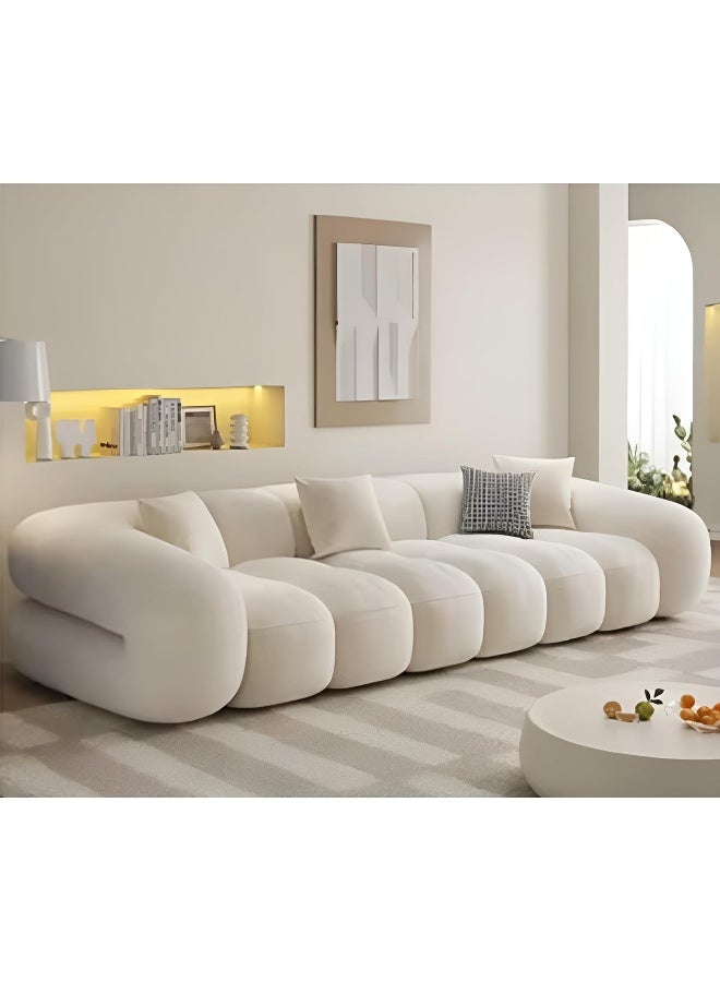Generic Luxury Luxe French retro puff sofa living room small apartment modern simple straight style cotton candy skin feeling velvet sofa (Warm White, Single-Seater)  - Image 1