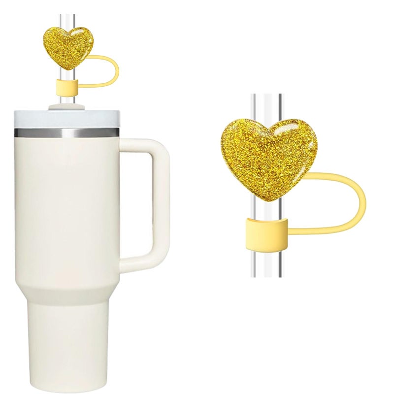 GANPUB Bling Hearts Straw Cover for Stanley 40&30 Oz Cup  10mm Silicone Straw Covers Cap for Stanley Cup Accessories  Cute Straw Topper for Tumblers  Straw Cap Stopper for Reusable Straws Tip Lids (Yellow)  - Image 1