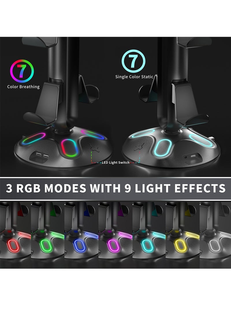 FlashHawk - 3-Layer Controllers Holder Display Stand with RGB Light and USB Ports for Game Controllers/Headsets/Consoles/Mobile Phones Tablet - Image 1