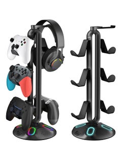 Flash Hawk 3-Layer Controllers Holder Display Stand with RGB Light and USB Ports for Game Controllers/Headsets/Consoles/Mobile Phones Tablet  - Image 1