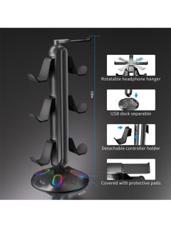 Flash Hawk 3-Layer Controllers Holder Display Stand with RGB Light and USB Ports for Game Controllers/Headsets/Consoles/Mobile Phones Tablet  - Image 3