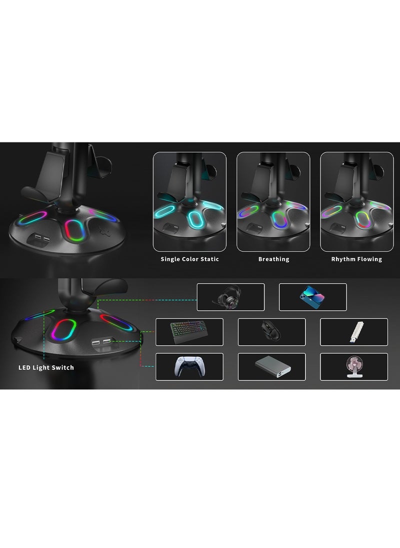 FlashHawk - 3-Layer Controllers Holder Display Stand with RGB Light and USB Ports for Game Controllers/Headsets/Consoles/Mobile Phones Tablet - Image 1