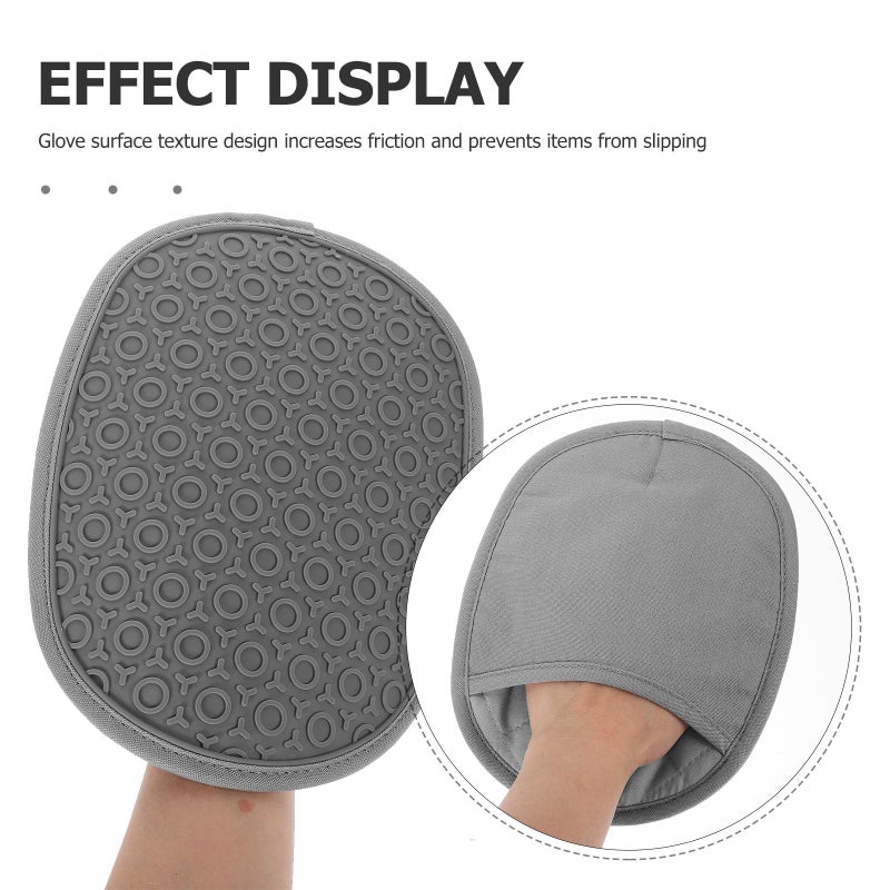 Silicone Heat Insulated Oven Mitts Gray Non Slip Pot Holder Gloves For Baking Cooking - Image 4