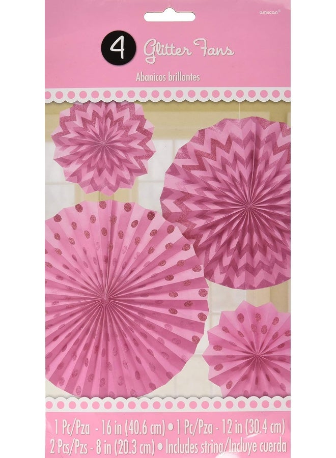 Amscan New Pink Dots & Chevron Glitter Paper Fans 4pcs