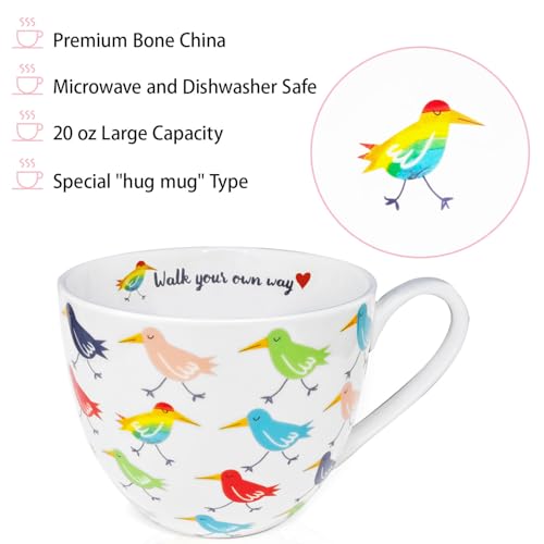 MFoffice Birds Mugs for Daily Coffee and Tea, Premium 20 oz Bone China Coffee Tea Hug Mug, Perfect Holiday and Birthday Gift for Bird Lovers, Designed in England by Harvest Green Studio - Image 4