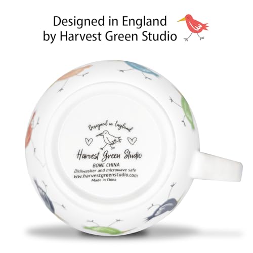 MFoffice Birds Mugs for Daily Coffee and Tea, Premium 20 oz Bone China Coffee Tea Hug Mug, Perfect Holiday and Birthday Gift for Bird Lovers, Designed in England by Harvest Green Studio - Image 5