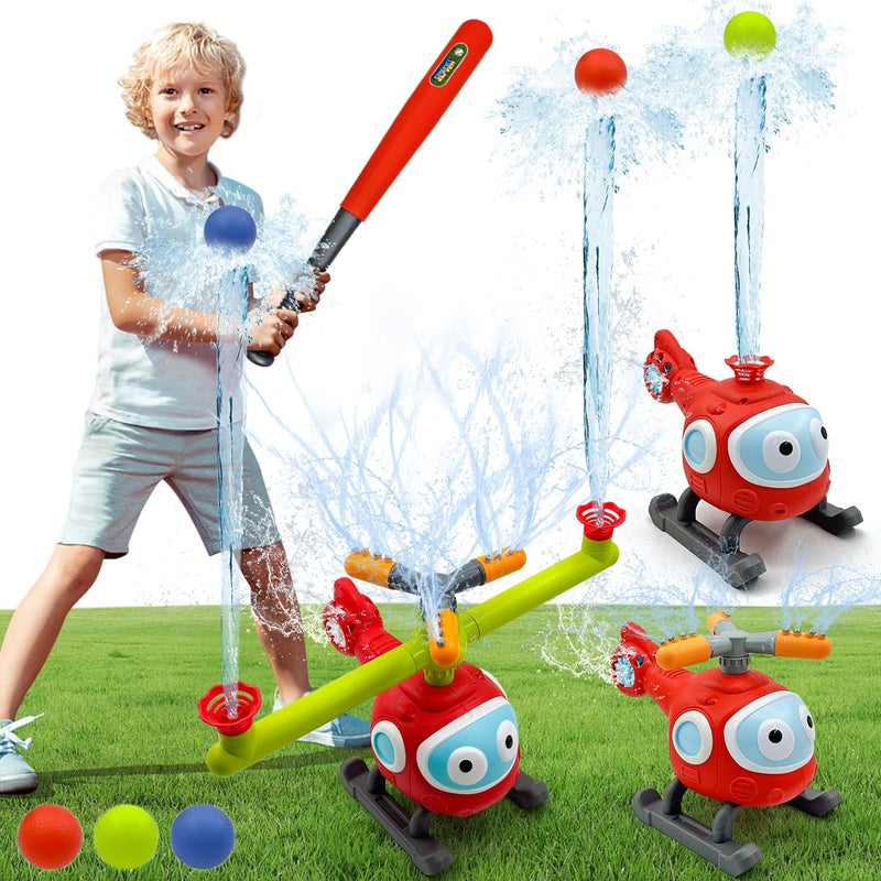 JIMI 4 in 1 Water Sprinklers T Ball Set for Kids and Toddlers  Baseball Sprinkler for Backyard Helicopter Toy Outdoor Game  Attaches to Garden Hose Summer Yard Pool Water Toy - Image 1