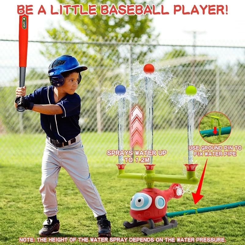 JIMI 4 in 1 Water Sprinklers T Ball Set for Kids and Toddlers  Baseball Sprinkler for Backyard Helicopter Toy Outdoor Game  Attaches to Garden Hose Summer Yard Pool Water Toy - Image 4