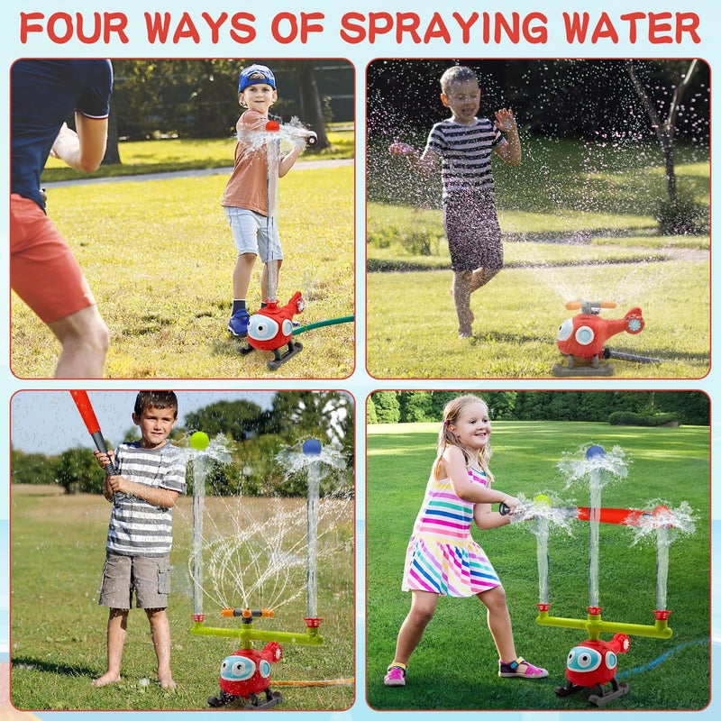 JIMI 4 in 1 Water Sprinklers T Ball Set for Kids and Toddlers  Baseball Sprinkler for Backyard Helicopter Toy Outdoor Game  Attaches to Garden Hose Summer Yard Pool Water Toy - Image 2