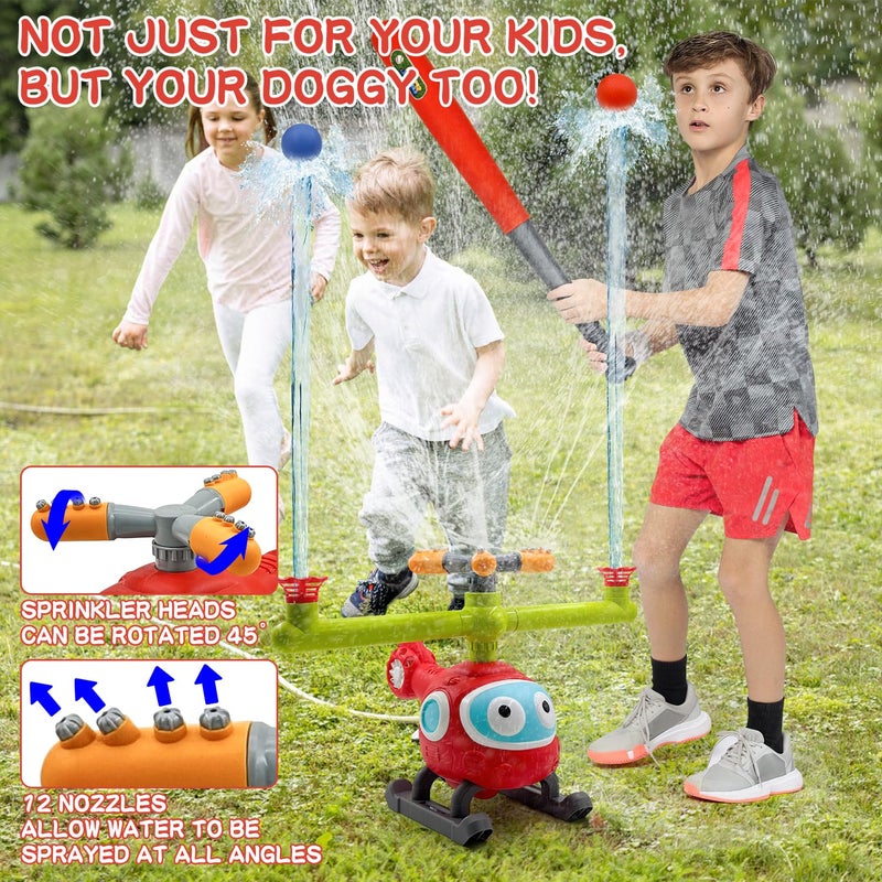 JIMI 4 in 1 Water Sprinklers T Ball Set for Kids and Toddlers  Baseball Sprinkler for Backyard Helicopter Toy Outdoor Game  Attaches to Garden Hose Summer Yard Pool Water Toy - Image 3