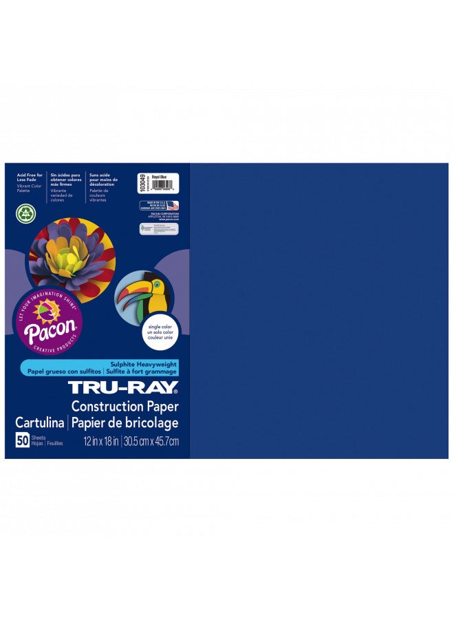 Pacon Tru-Ray® Construction Paper, 50% Recycled, 12" x 18", Royal Blue, Pack Of 50  - Image 1