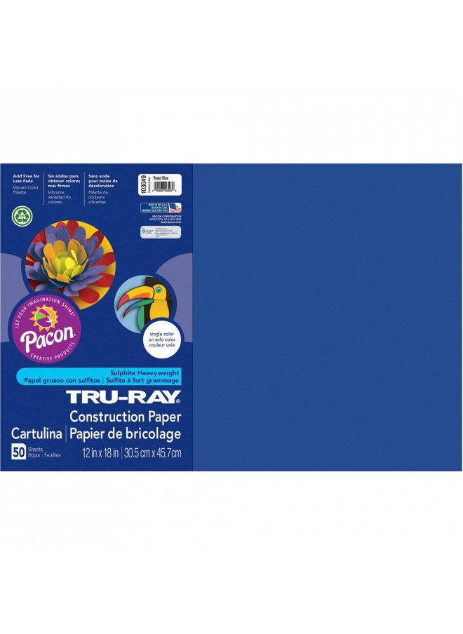 Pacon Tru-Ray® Construction Paper, 50% Recycled, 12" x 18", Royal Blue, Pack Of 50  - Image 2